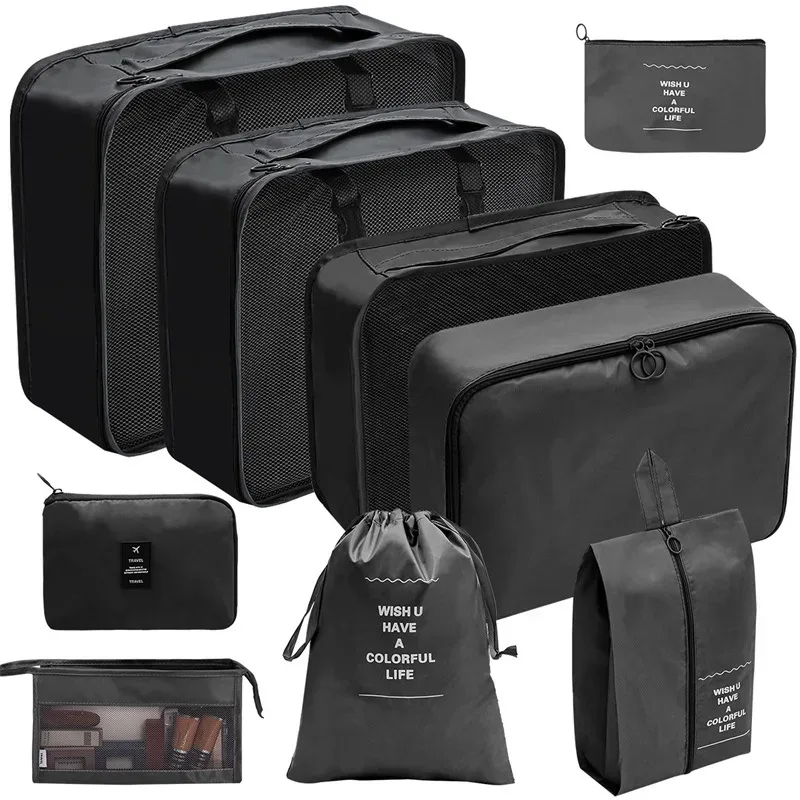 7/8/9 pièces nouvel ensemble organisateur de voyage sacs de rangement grande capacité valise stockage bagages vêtements tri organisateur ensemble pochette à chaussures