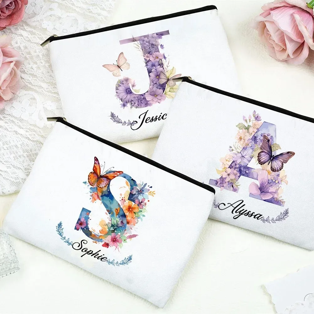 pochette de maquillage personnalisée avec initiale et nom pour femmes, sacs à cosmétiques a-z, trousse de toilette de voyage pour filles, cadeau de mariage ou d'anniversaire pour elle