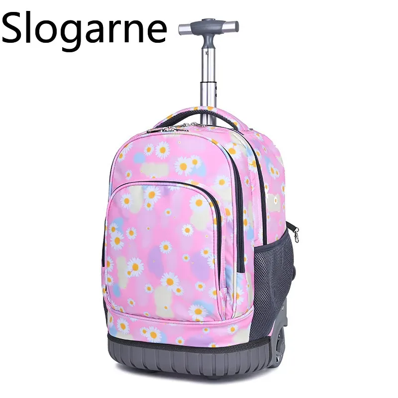 sac dos oxford cloth motifs animaux rose violet bleu format rectangulaire roulettes fixes usage école voyage