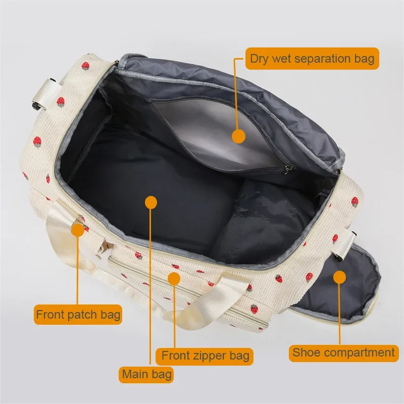 sac fourre-tout de voyage en velours côtelé, sac de voyage de grande capacité avec compartiment à chaussures, sacs de sport et de fitness pour femmes