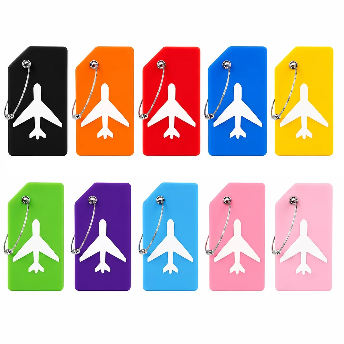 étiquette bagage silicone motif avion jaune orange bleu rouge noir vert rose voyage famille affaires identification valise nom adresse