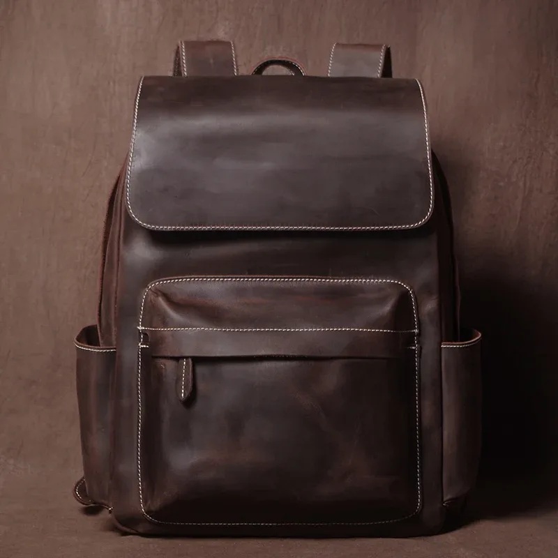 guro vintage sac à dos en cuir véritable week-end pour hommes sacs à dos de voyage de luxe haut crazy horse cartable en peau de vache pour ordinateur portable 16 pouces