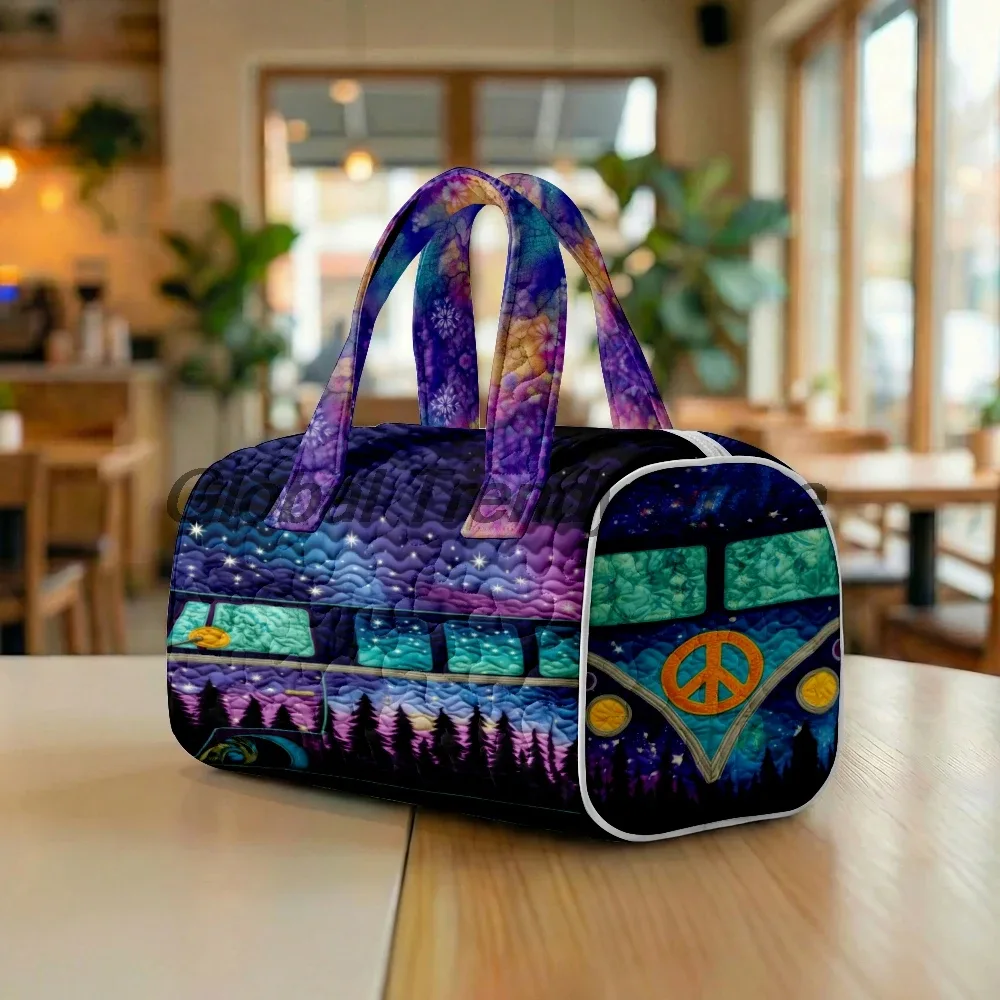 sac de voyage matelassé pour homme, motif floral et bus de la paix, sac fourre-tout décontracté pour femme, sac de week-end