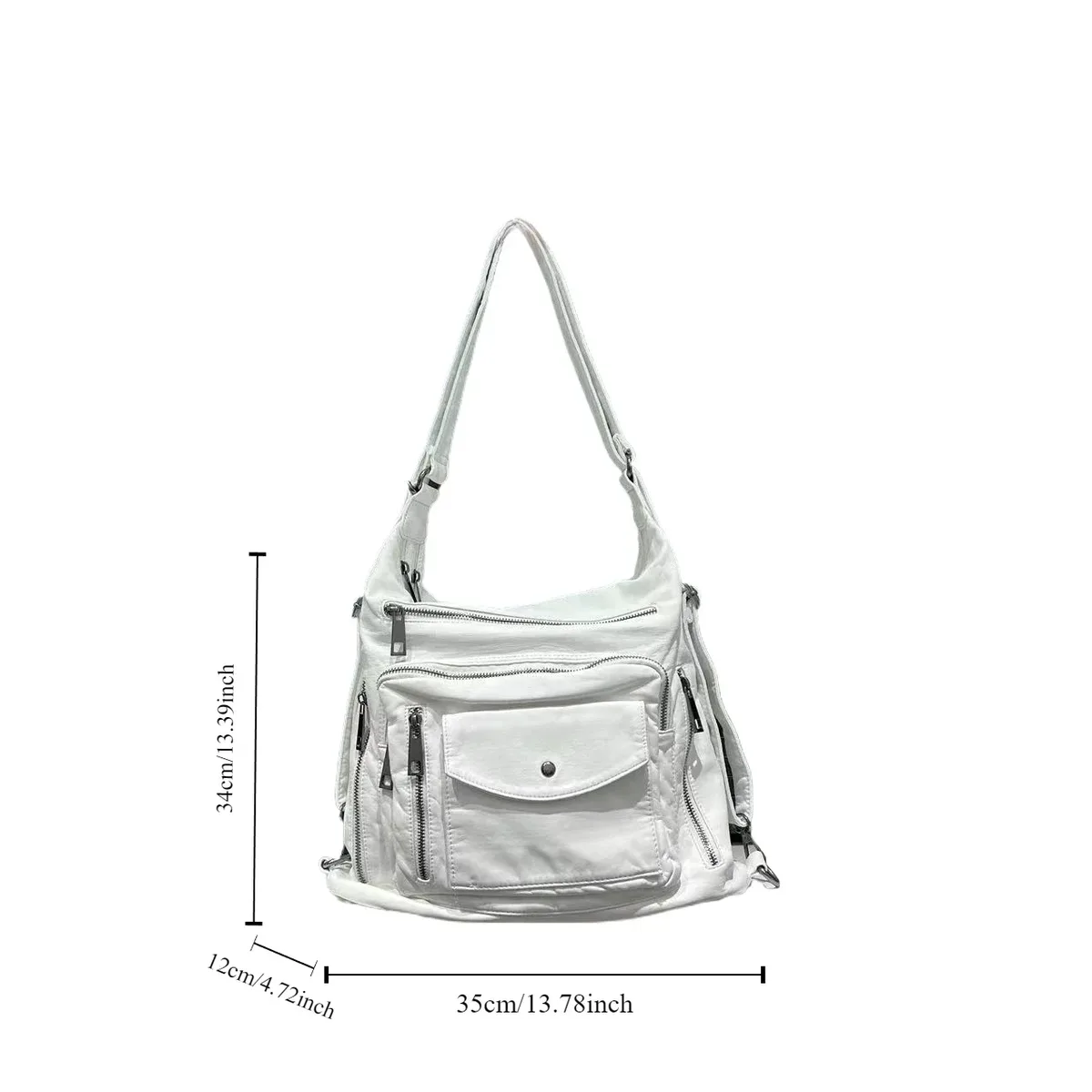 sac à dos rétro multi-poches pour femme, sac à bandoulière délavé, initié à la moto, grande capacité, mode