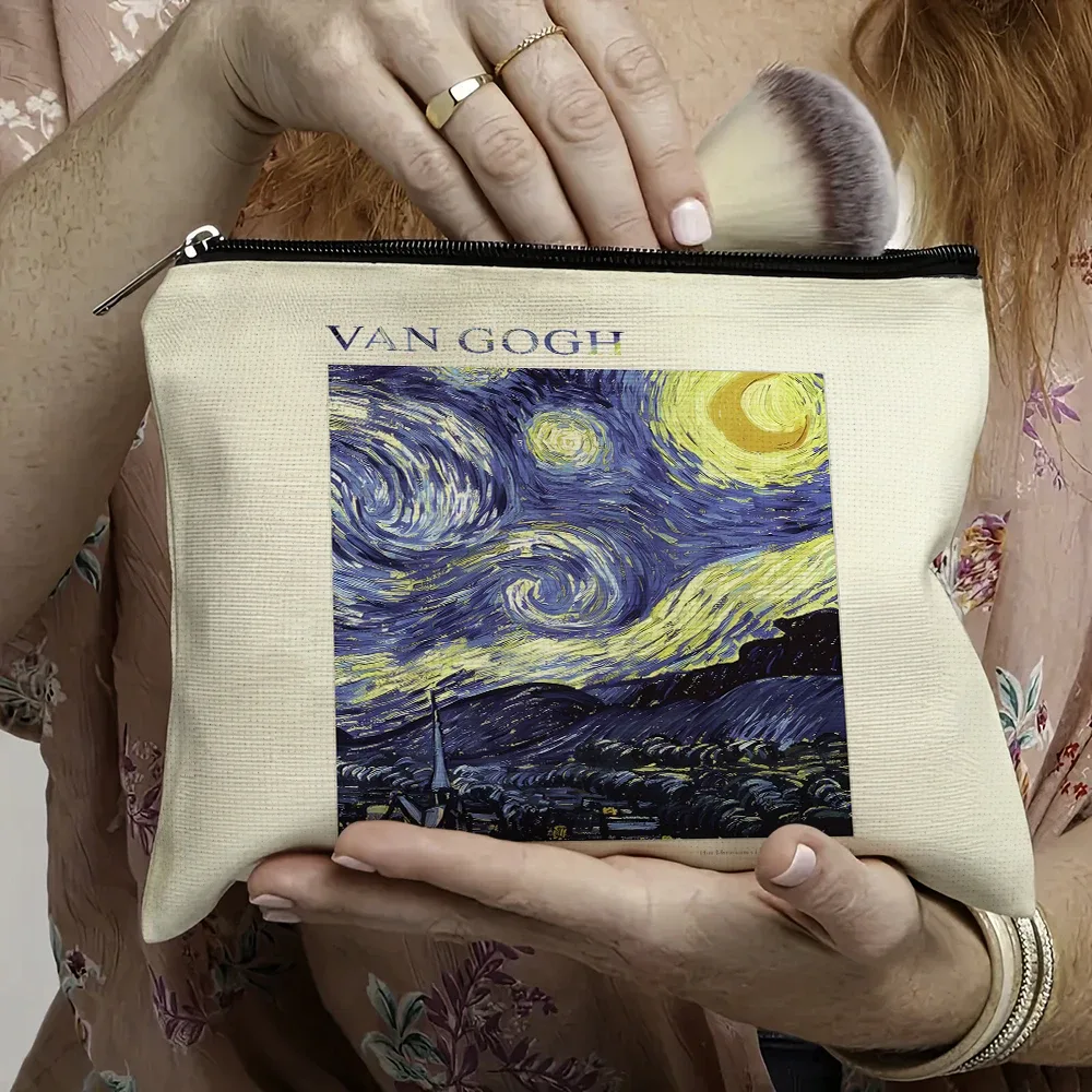 vincent van gogh femmes sac cosmétique nuit étoilée double impression dame sacs de maquillage de mariage fille voyage sac à main organisateur portefeuille