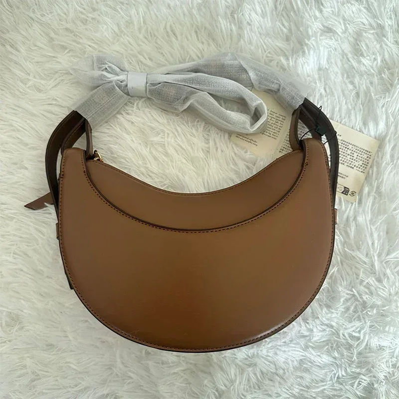 Sac à bandoulière en cuir véritable pour femme, sac croissant, design de niche, fermeture éclair, sac bandoulière et sac à main