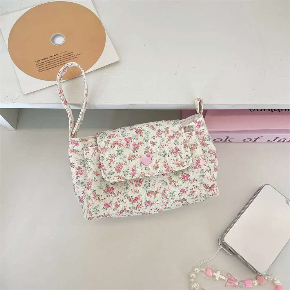 trousse de toilette en toile multi-poches pour femme, motif floral mignon, sac de voyage multi-couches pour cosmétiques, trousse de lavage