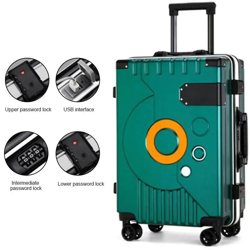 valise à cadre en aluminium, serrure à combinaison super silencieuse, bagages roulants, mode, nouveau boîtier de chariot 20/22/24/28 pouces