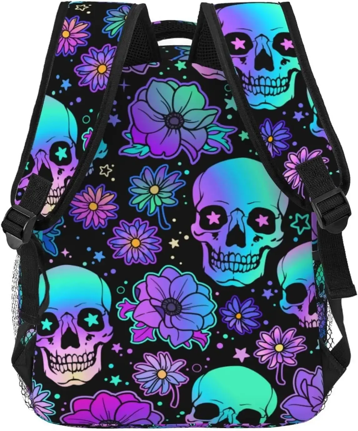 sac à dos à motif de crânes humains et de fleurs lumineuses, sac à dos décontracté pour ordinateur portable, sac à dos pour le travail, poches