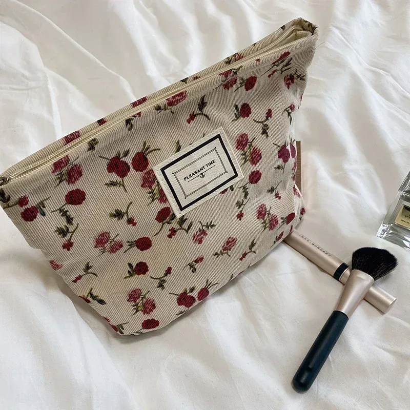 sac à cosmétiques pour femmes, pochette brodée marguerite florale, trousse de toilette de voyage coréenne, pochette de maquillage de beauté, trousse à crayons organisateur