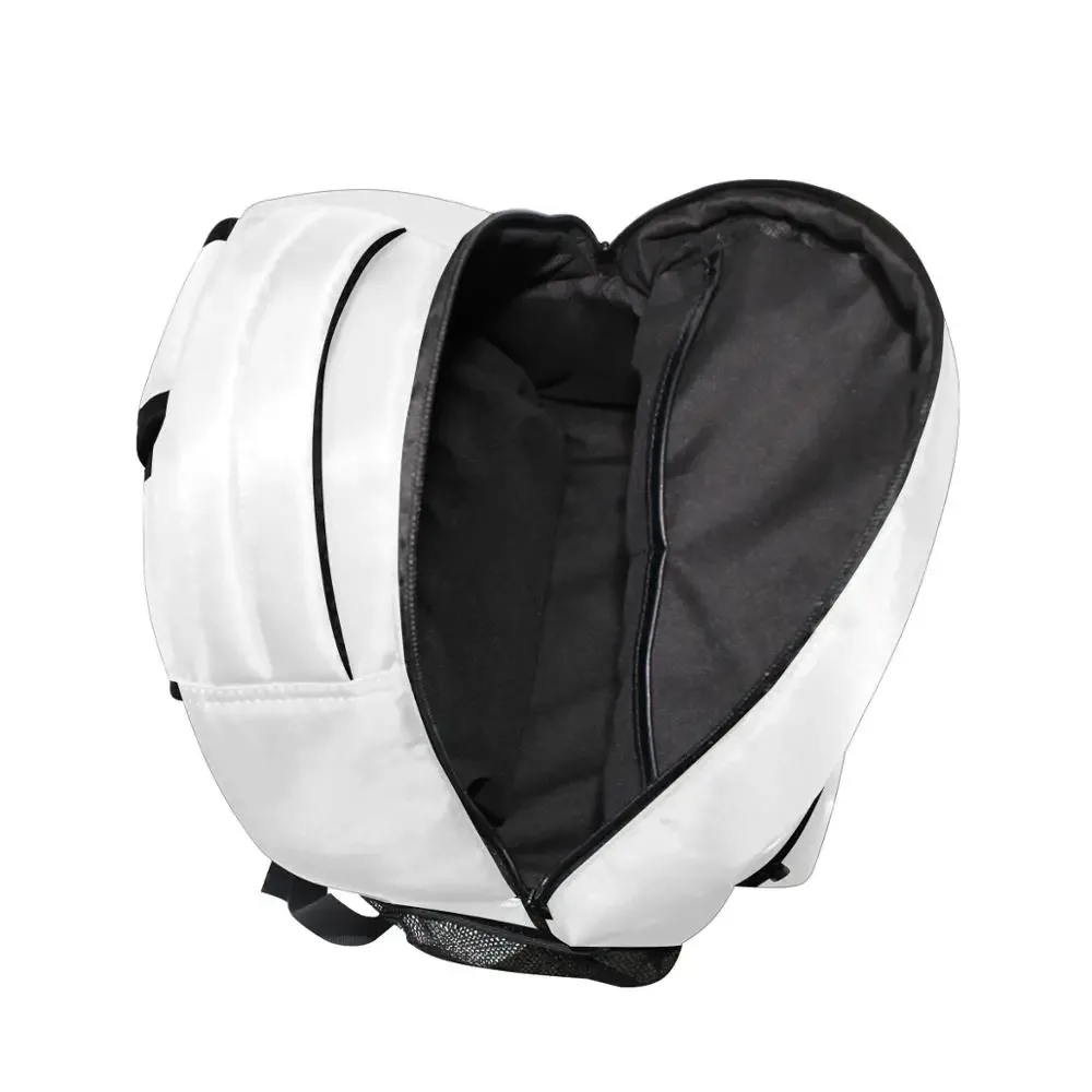 sac dos polyestere blanc bandes noires poche zippée maille graphique structure rigide voyage école