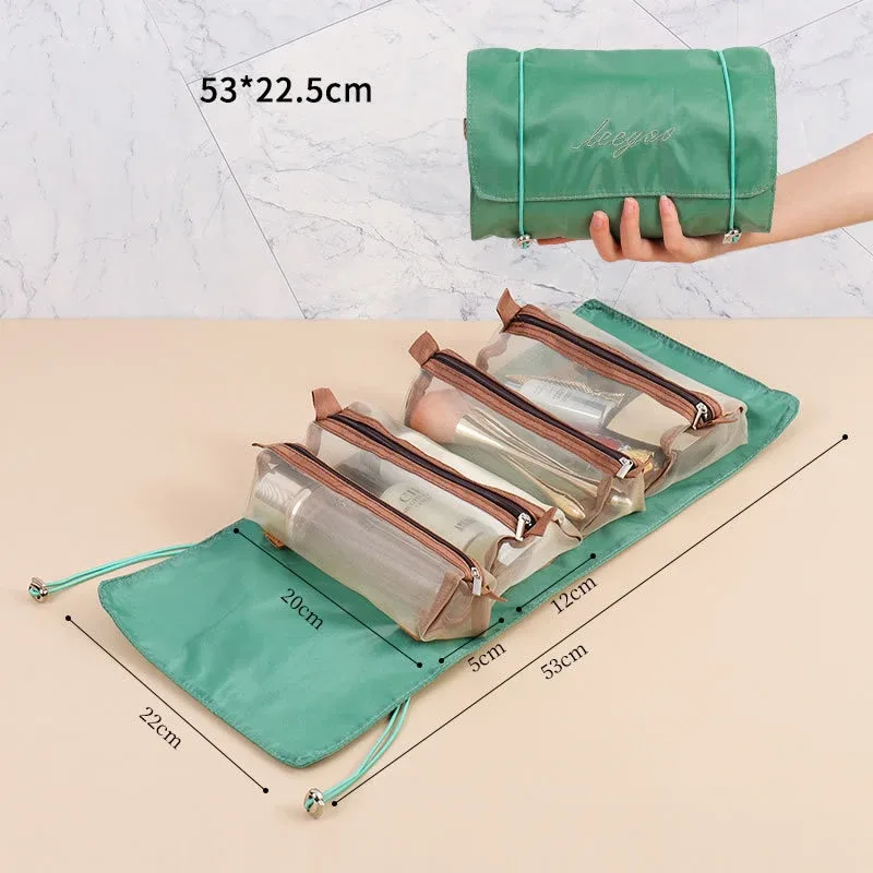 sacs de maquillage détachables 4 pièces en 1, sac à cosmétiques portable pliable de voyage, sac de rangement de toilette séparable, organisateur, pochette de maquillage, nouveau