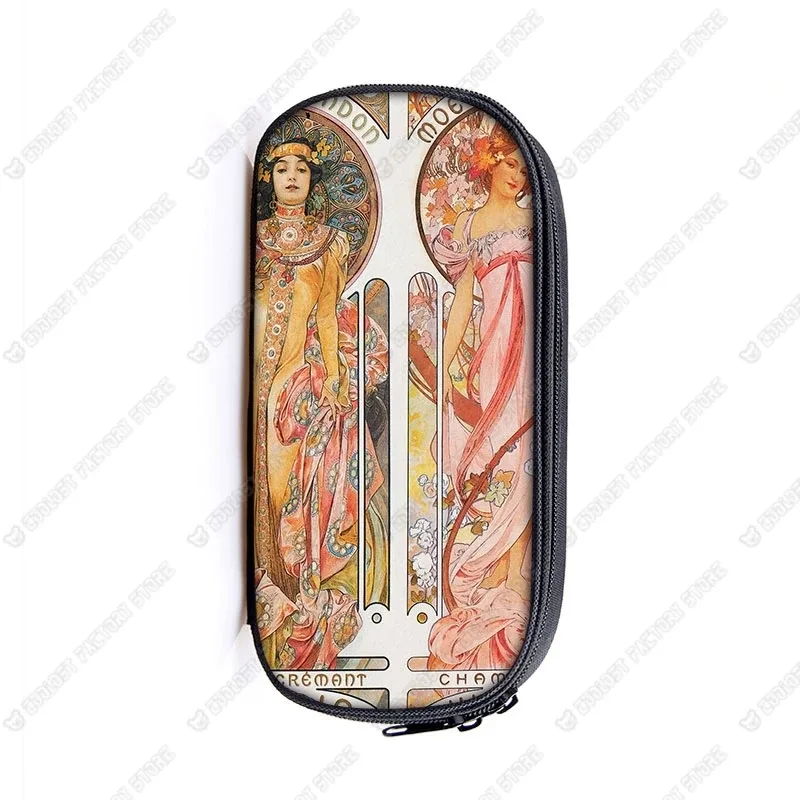 trousse de maquillage imprimée par alphonse mucha, trousse de maquillage pour femme, trousse de maquillage pour adolescent, étuis à crayons, étuis à cosmétiques