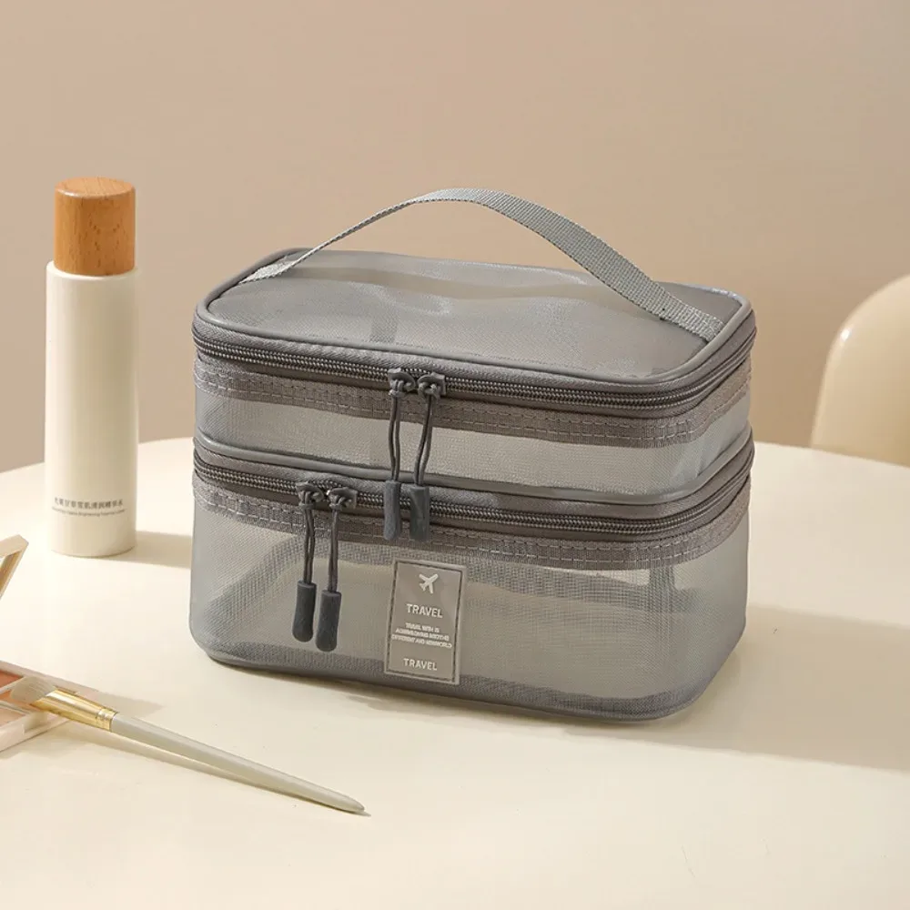 sacs à cosmétiques en maille à fermeture éclair, 1/2/3 couches, sac de rangement transparent à double couche, organisateur de produits de toilette multifonctionnel à main pour femmes