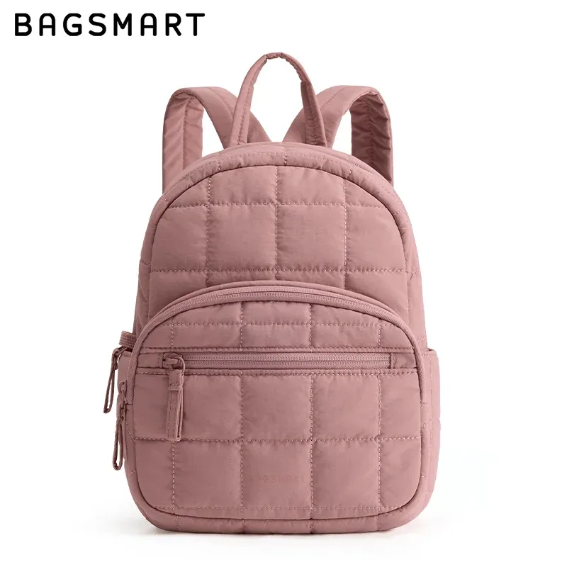 sac dos polyester rose pâle motif géométrique relief compartiments poches antivol voyage école loisirs