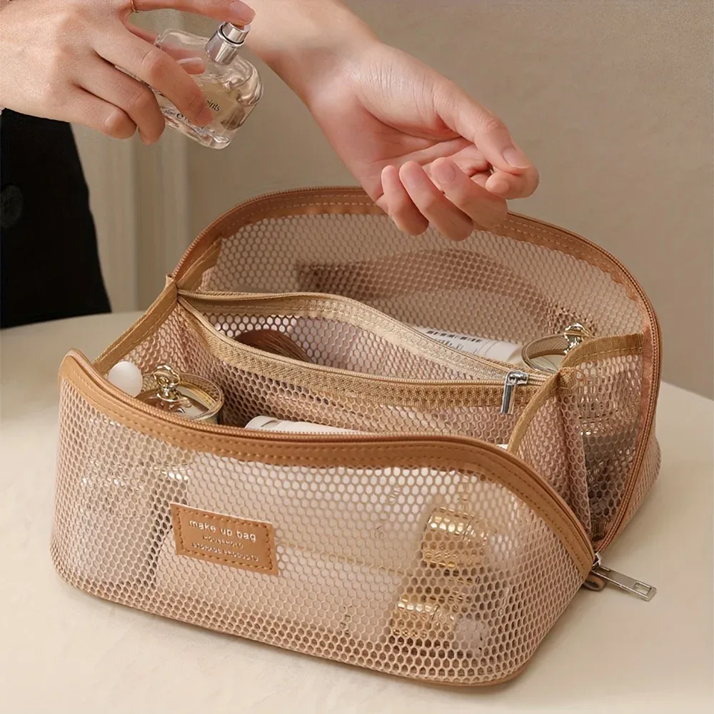 sac de rangement de maquillage de luxe, trousse de toilette de voyage pour femme avec fermeture éclair, pochette de rangement de grande capacité pour les produits de maquillage des femmes