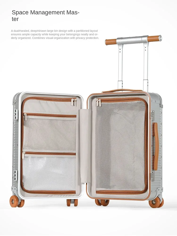 nouvelle valise en alliage d'aluminium-magnésium, 20 pouces, type tt, avec barre de traction et serrure tsa, valises métalliques 24/26 pouces