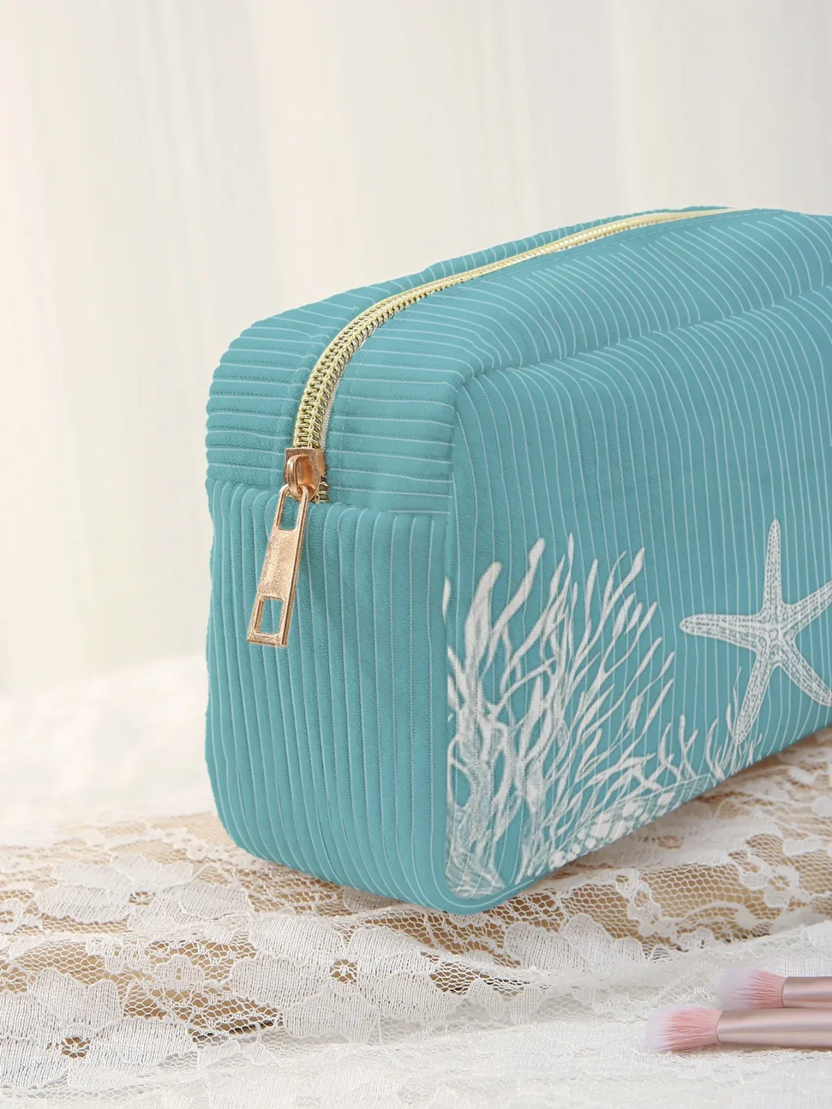 trousse de maquillage à motif vue sur la mer sous l'eau, grande capacité, trousse de toilette de voyage, sac de rangement pour maquillage femme