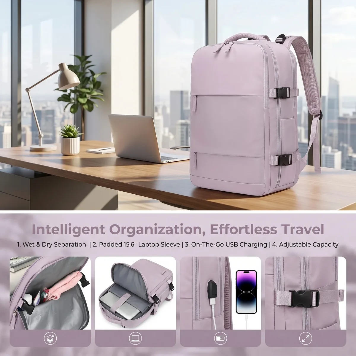 sac à dos pour ordinateur portable avec chargement usb, sac à dos pour femme en nylon de haute qualité, sac à dos d'affaires pour femme, sac à dos de voyage en plein air pour femme