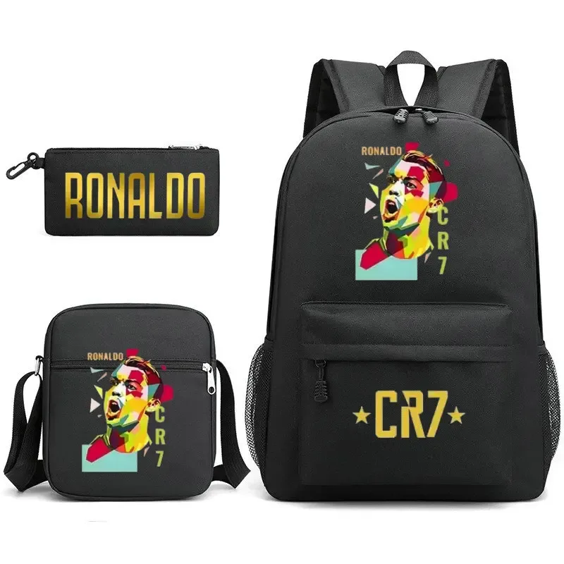 sacs d'école de cosplay football cr7, sac à dos pour ordinateur portable, pour adolescents garçons et filles, 3 pièces/ensemble