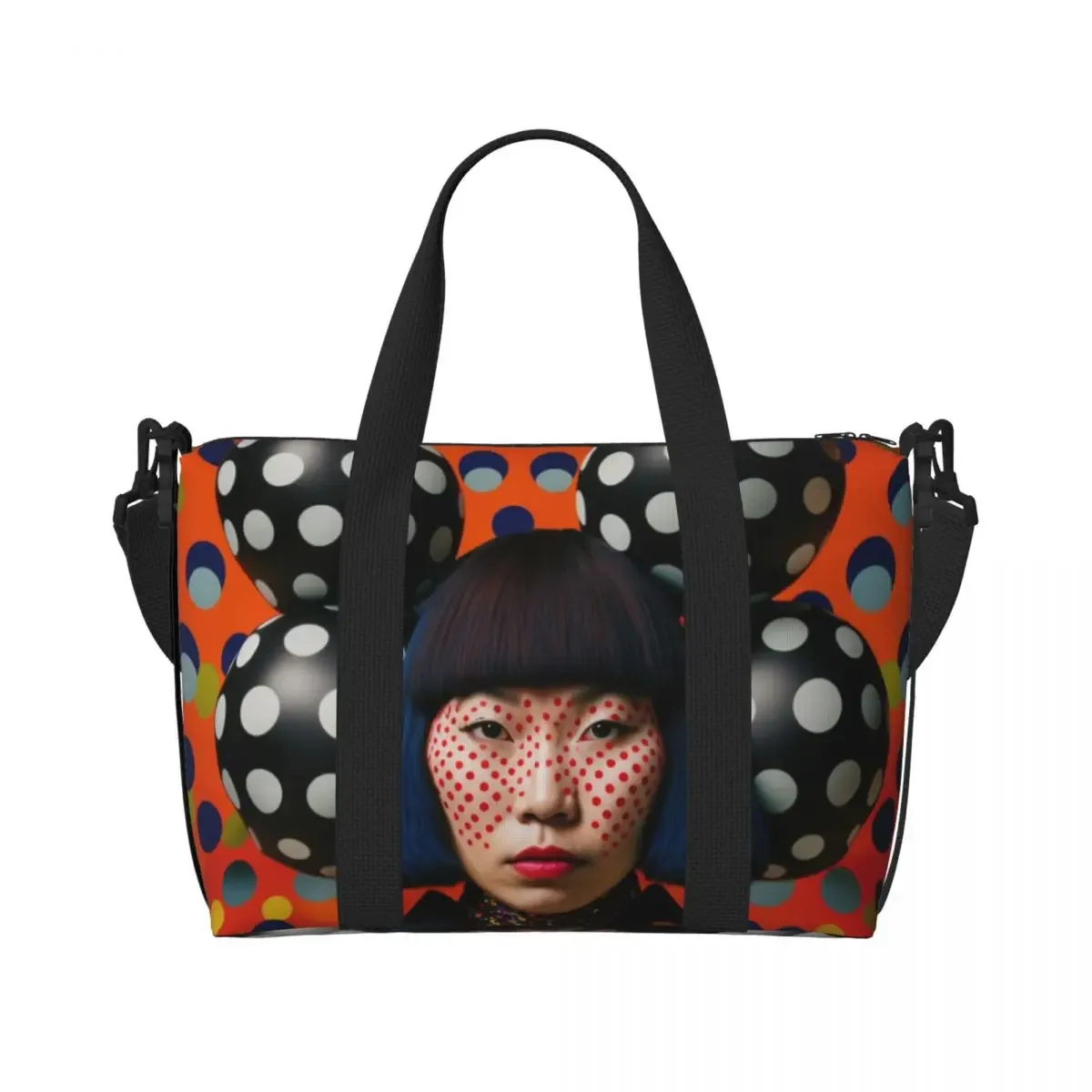 sac fourre-tout personnalisé yayoi kusama à pois pour femmes, sac de voyage à bandoulière de plage de gymnastique citrouille de grande capacité