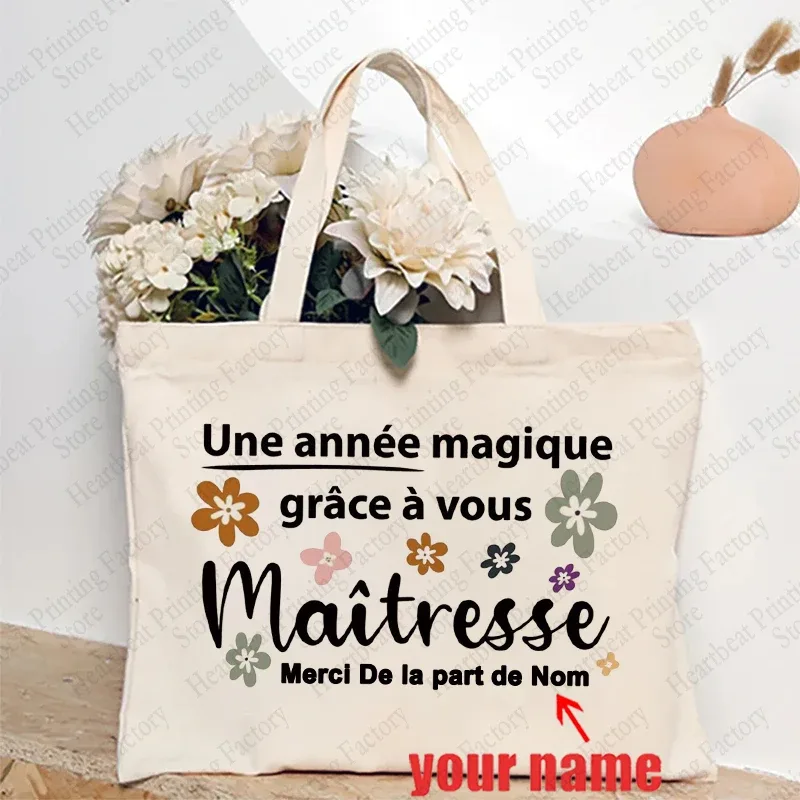 sac fourre-tout d'appréciation floral personnalisé pour enseignants avec nom personnalisé - sac à bandoulière cadeau éducatifs cadeaux de fin de l'année scolaire