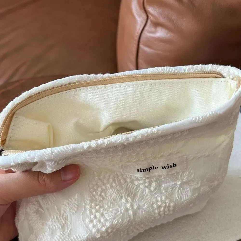 élégante trousse de maquillage blanche en dentelle, étanche, avec fermeture éclair, multi-usage, pour rouge à lèvres, écouteurs, rangement de voyage