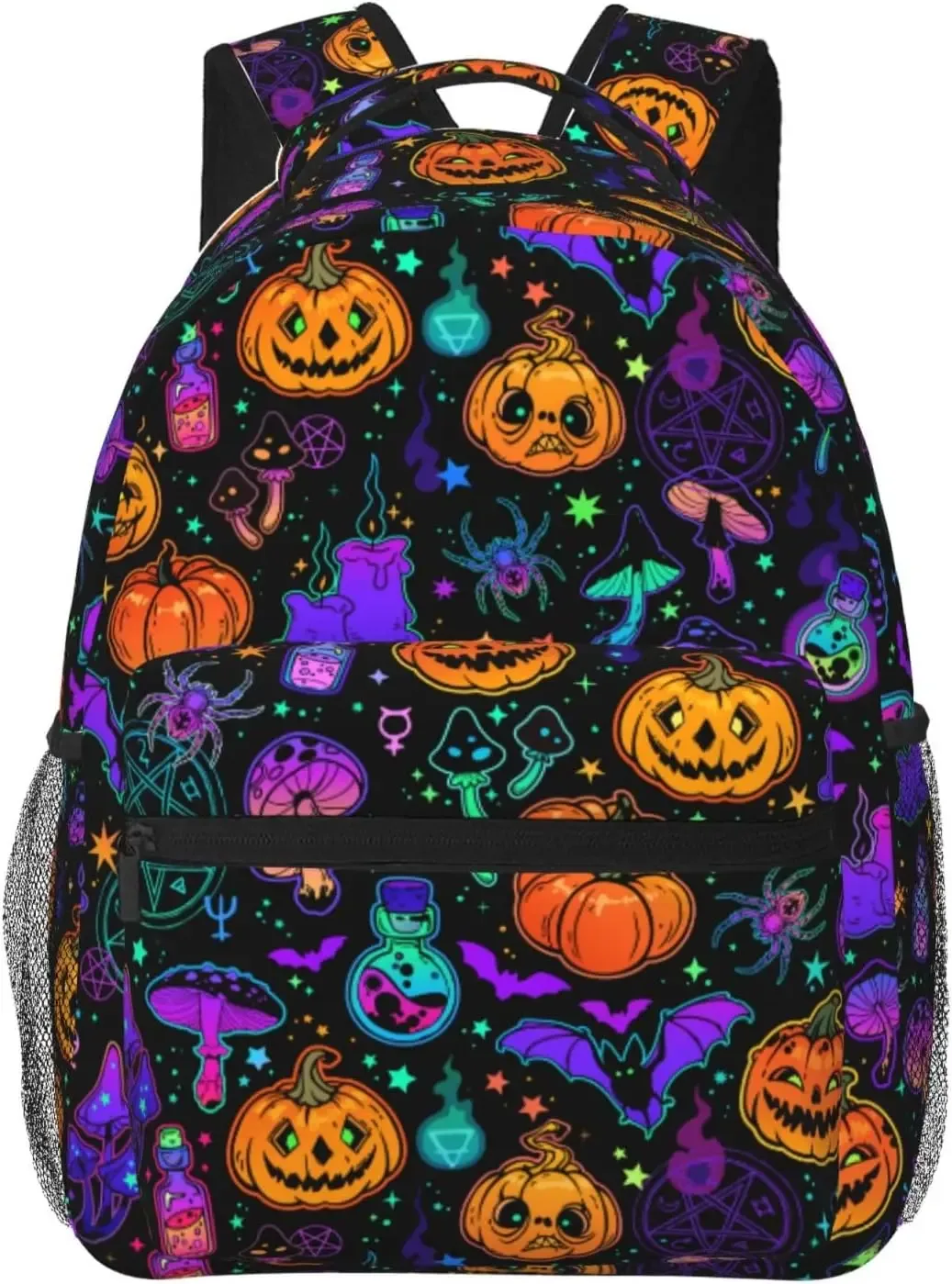 sac à dos léger pour ordinateur portable pour hommes et femmes, cartable universitaire, sac à dos décontracté, sac de voyage, citrouilles d'halloween et éléments magiques