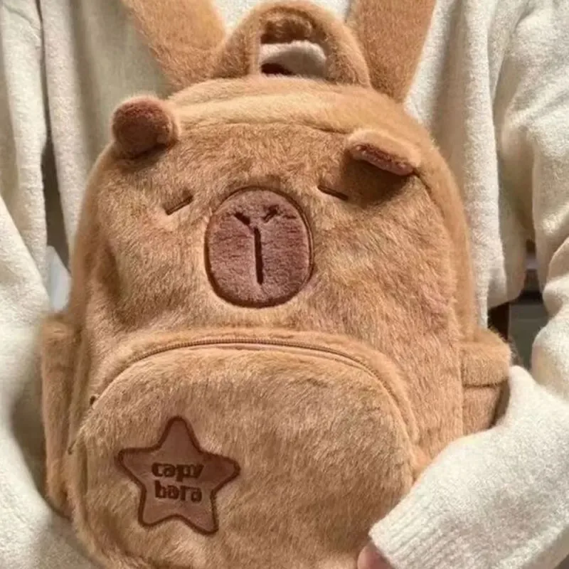 kawaii capybara sac à dos en peluche pour femmes polyvalent dessin animé drôle capibala sac à bandoulière alrge capacité sac fourre-tout