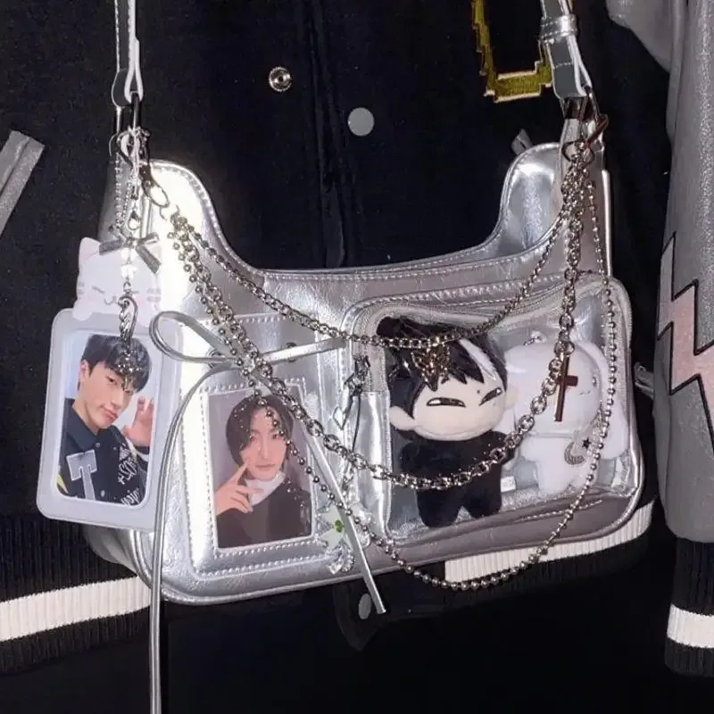 y2k mignon nœud ita sac fille transparent sac de messager femmes mode épaule sac à bandoulière ladys bricolage badge sac fourre-tout lolita sac à main