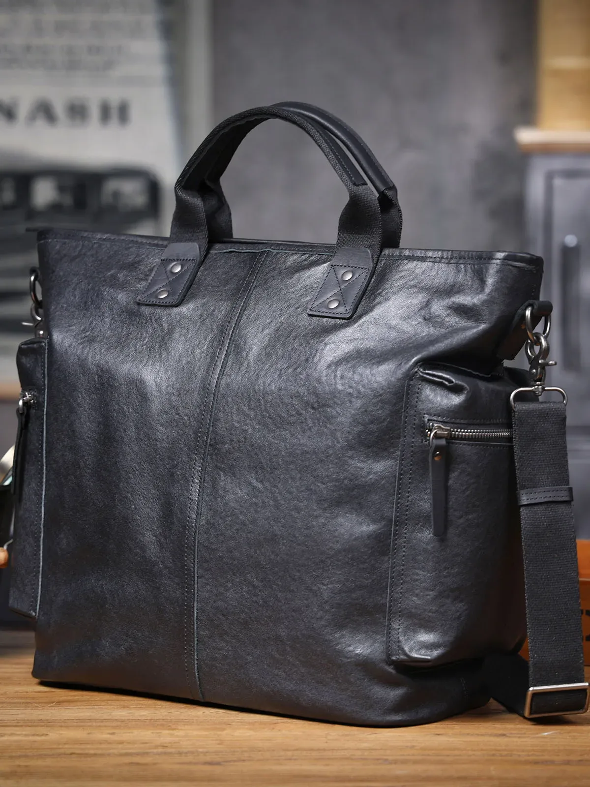 pndme designers fait à la main en cuir de vachette tanné végétal hommes porte-documents noir en cuir véritable femmes grande capacité sac à main pour ordinateur portable
