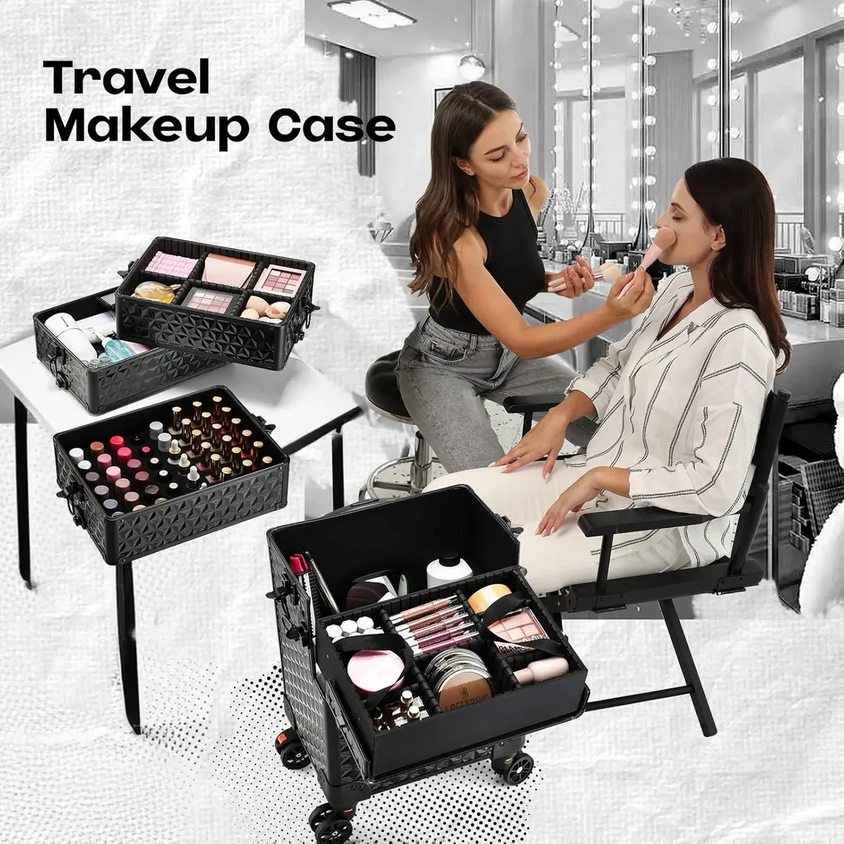 trousse de maquillage professionnelle sur roulettes, trousse à cosmétiques extra large, trousse de maquillage roulante, organisateur de maquillage avec roulettes