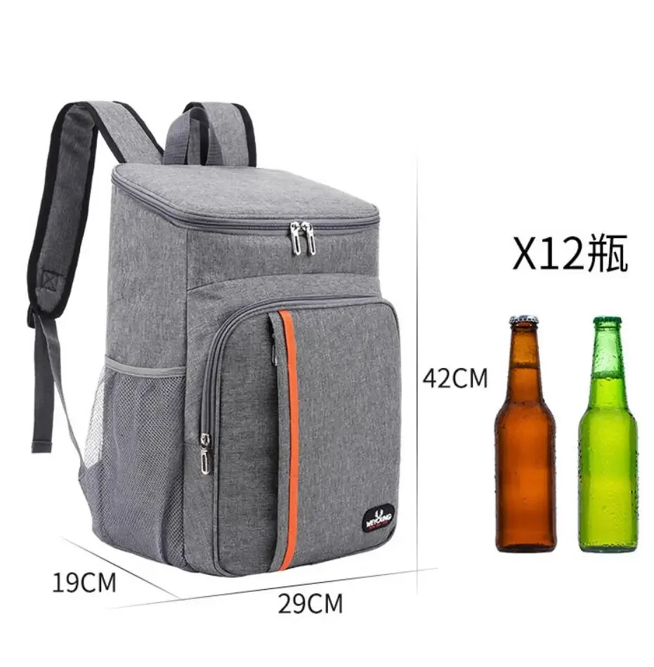 Sac Dos Gris Bande Orange Poches Latérales Maille Poche Zippée Avant Ultra Léger Couverture Souple Polyester PVC