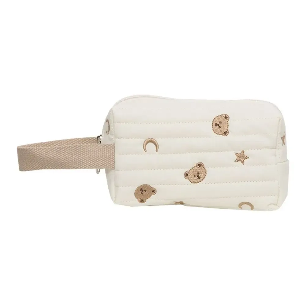 trousse de toilette mignonne brodée, sac à cosmétiques, fermeture éclair, ours en coton, sac de maquillage, organisateur de poignet, pochette de maquillage pour femmes