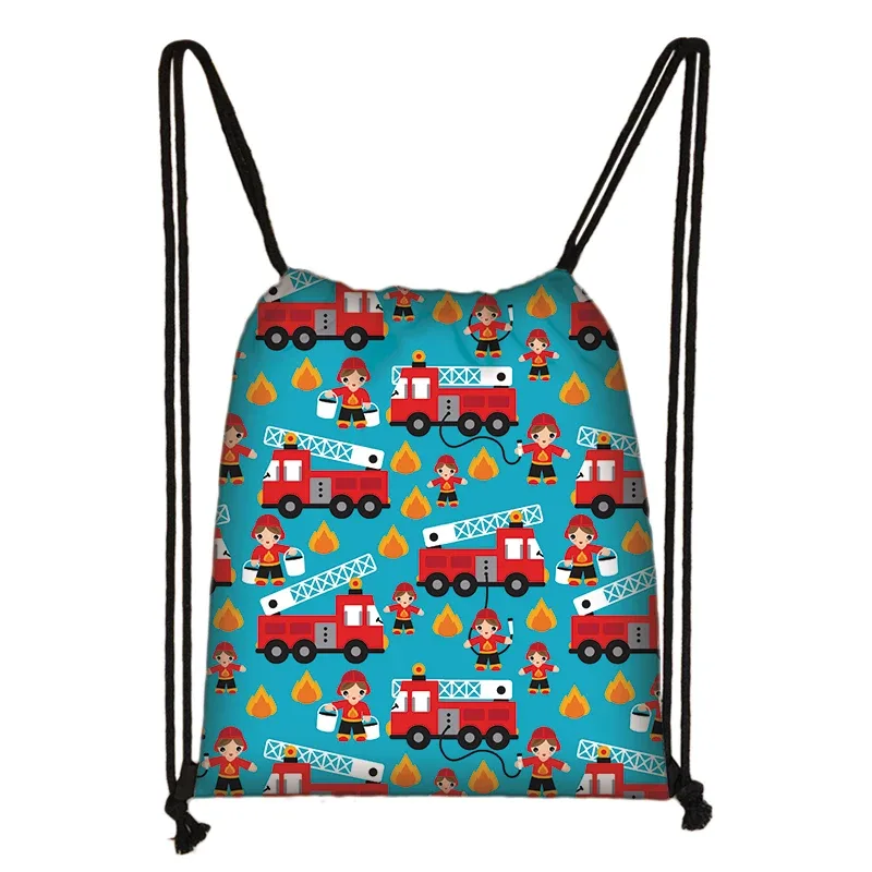 sacs à dos en toile de véhicule d'ingénierie pour adolescents, sac de rangement portable, impression de camion de pompier ebtractor cartoon, proximité wstring