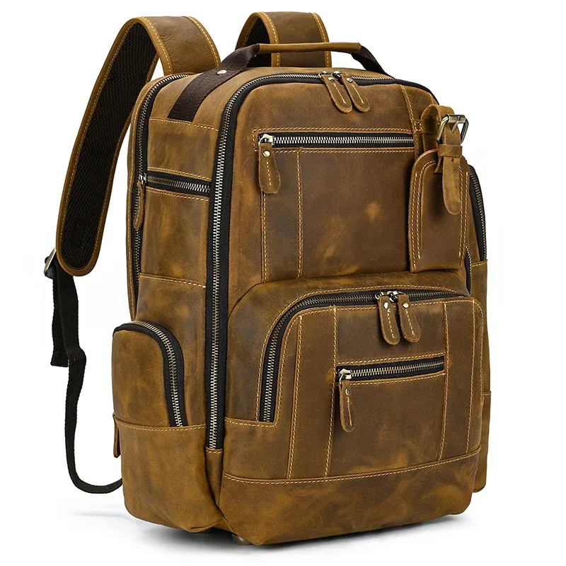 sac à dos de voyage en cuir véritable pour hommes, sac à dos de grande capacité, sacs à dos pour ordinateur portable masculin, mode de luxe, 15.6