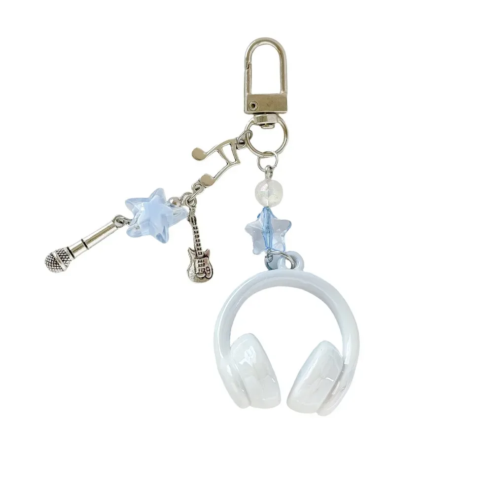 porte clé musical chaine métal accoutrements musicaux petit pendentif créatif voyage sac main pods casque bouton poussoir écouteurs accessoire voyage