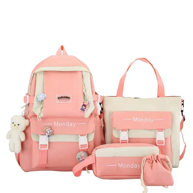 sac dos nylon rose blanc gris latérale monday enfants femmes école bandes fixation poignées pratiques travaux compartiments accessoires ensemble