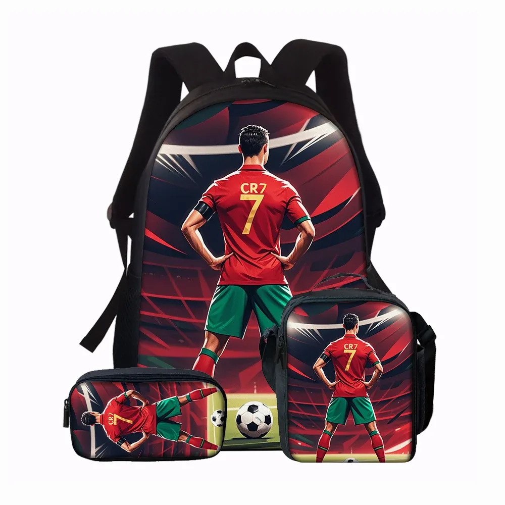 ensemble de sacs à dos 3 pièces à motif étoile de football cr7 – sac à dos décontracté de grande capacité avec pochette et sac fourre-tout assortis, parfait pour le quotidien