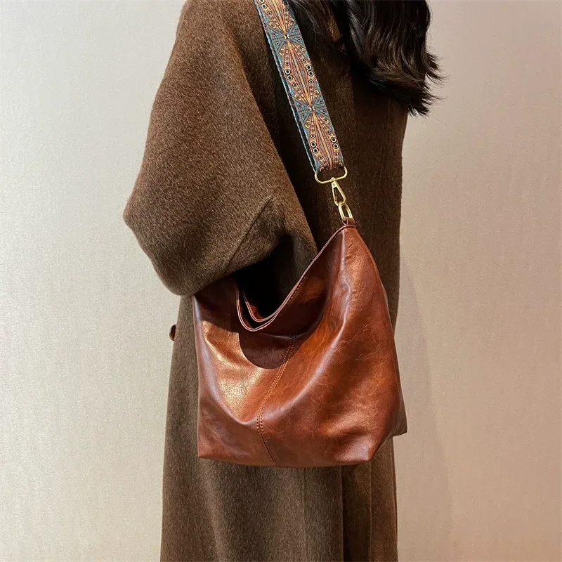 sac à bandoulière vintage en cuir pu pour femme, grande capacité, style hobo, avec large sangle, sac à main décontracté, sac à bandoulière quotidien, qualité supérieure
