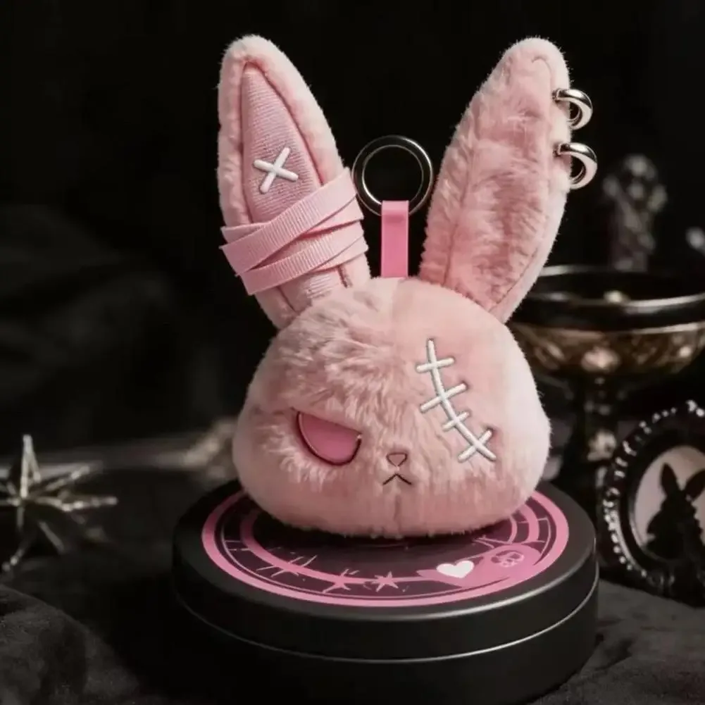 breloque de sac gothique en peluche lapin noir, porte-clés, pendentif lapin kawaii, accessoire de sac à main, décoration à suspendre pour sac à dos