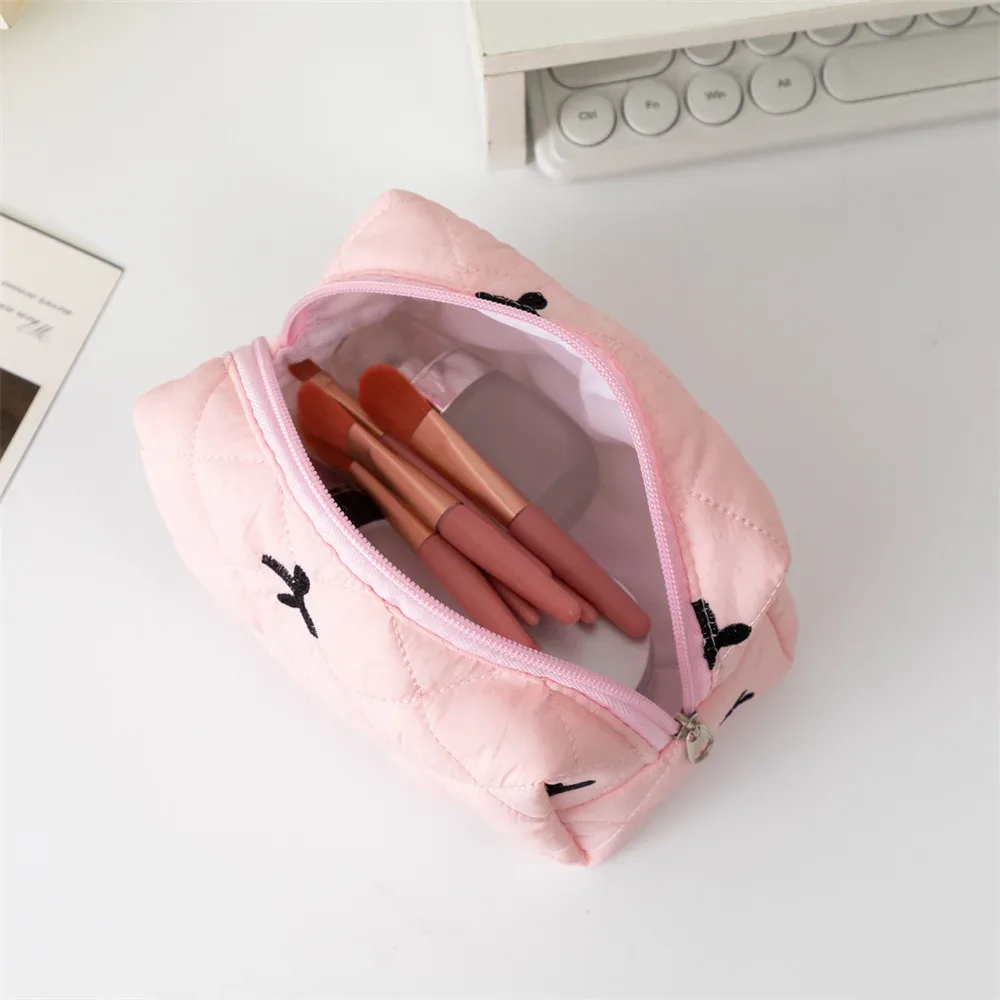 trousse de maquillage avec nœud pour femme, sacs à cosmétiques de voyage brodés avec nœud papillon, grande capacité, sac de rangement pour maquillage et toilette