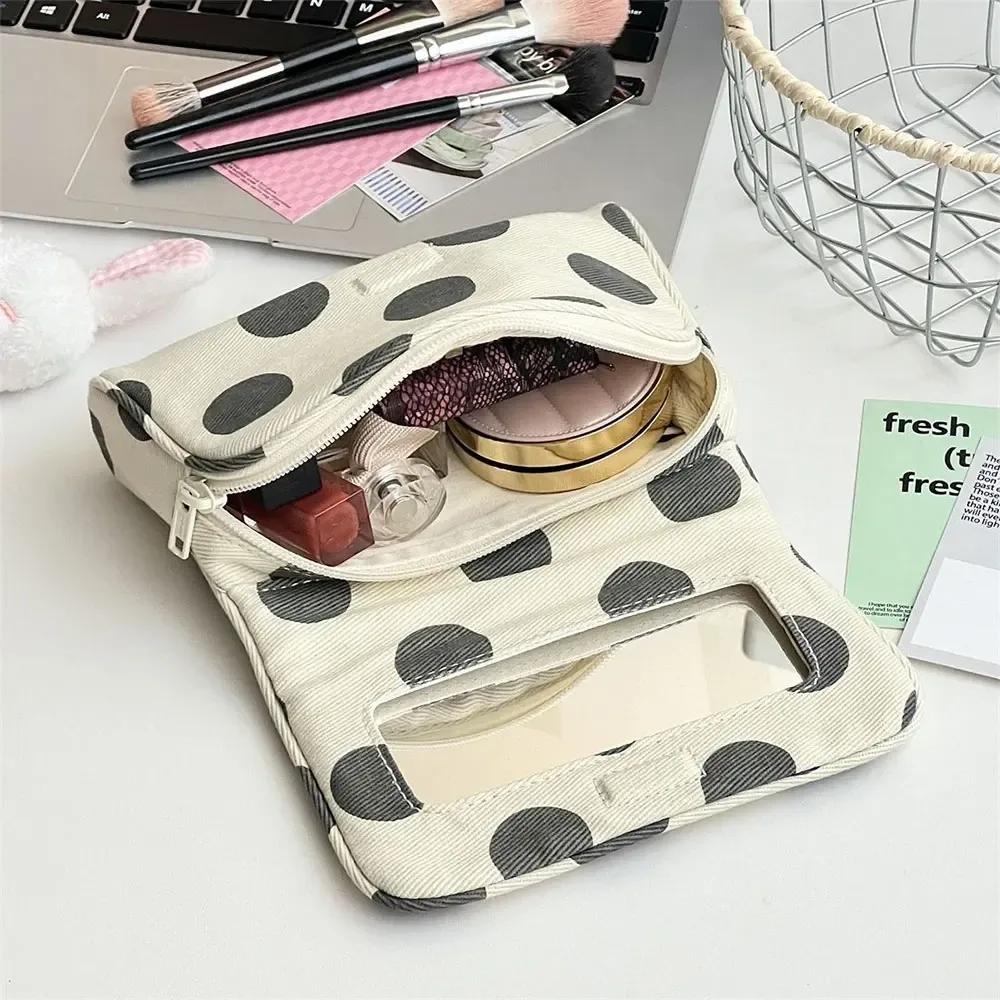 trousse de maquillage portable à rabat avec miroir, organisateur de voyage à fermeture éclair pour cosmétiques, trousse de toilette de voyage portable, sac de rangement beauté