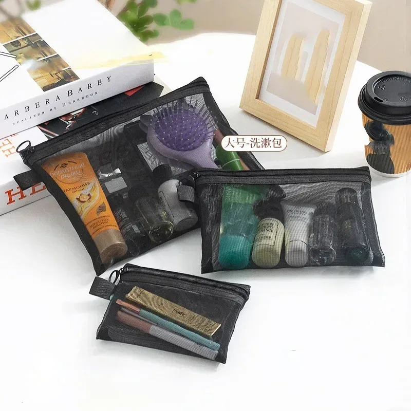 sac à cosmétiques en maille pour femmes, rangement de voyage, sac de maquillage, organisateur, pochette de maquillage portable, petite et grande trousse de toilette et de beauté