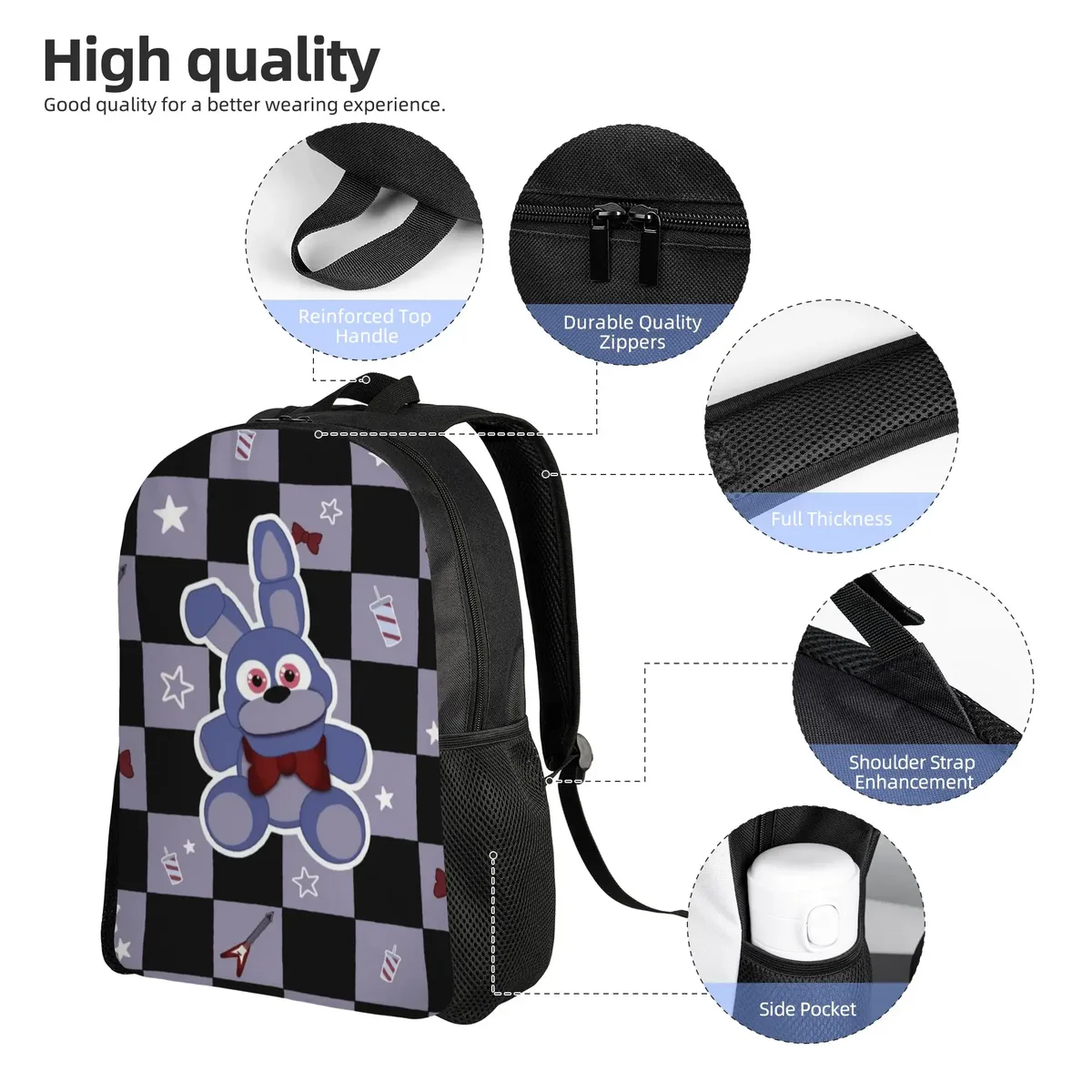 fnaf freddys horror game bonnie kid sac à dos pour enfants garçons filles, sac à dos mignon pour enfants de la maternelle