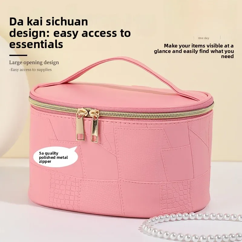 nouvelle trousse de maquillage élégante en pu imperméable grande capacité, sac de rangement portable de voyage à motif crocodile pour un style décontracté