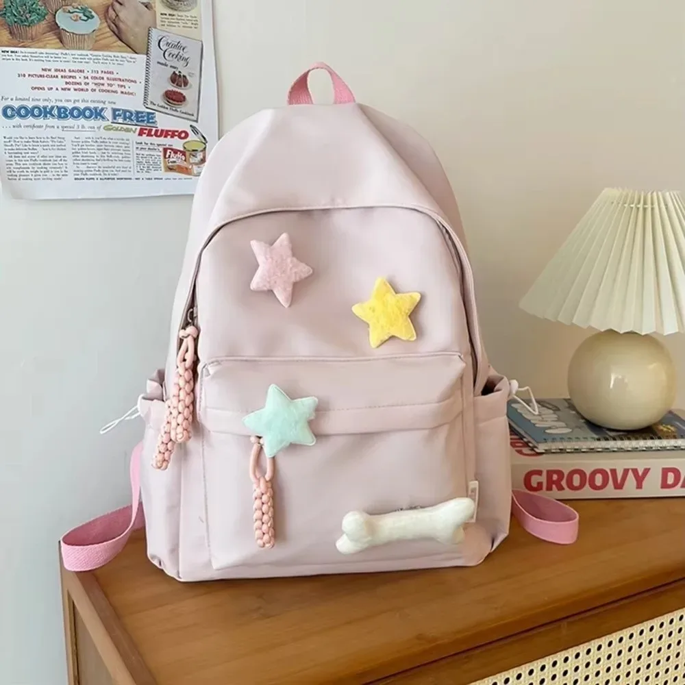 sac à dos en toile à motif étoiles, bretelles réglables, multi-compartiments, fermeture éclair, grande capacité, sac à dos décontracté pour étudiants