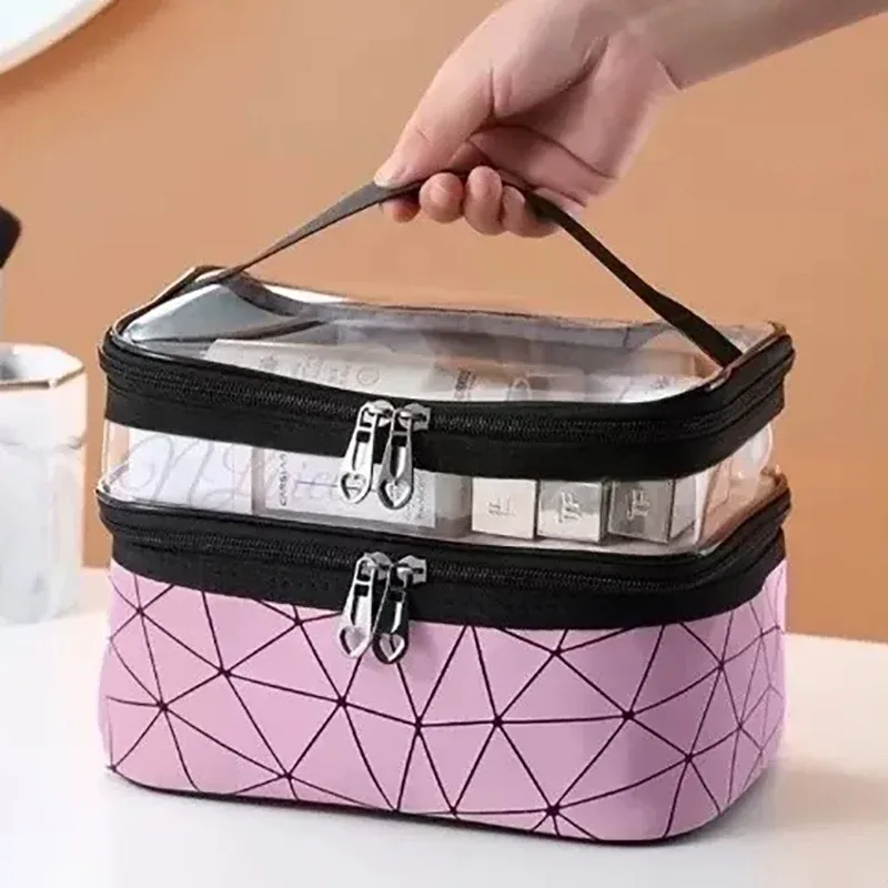 sac à cosmétiques imperméable en pvc pour femmes, sac à main portable de voyage en cuir pour articles de toilette, rangement, trousse de maquillage, sac à main transparent