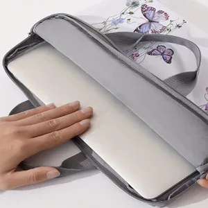 un ensemble, deux styles, sacoche pour ordinateur portable imprimée avec motif glycine et papillon, adaptée aux ordinateurs portables de 14 pouces