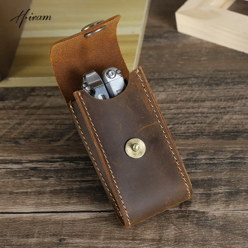 Gaine de rangement EDC en cuir véritable, outil tactique fait à la main, Mini pochette avec Clip de ceinture, sac de rangement